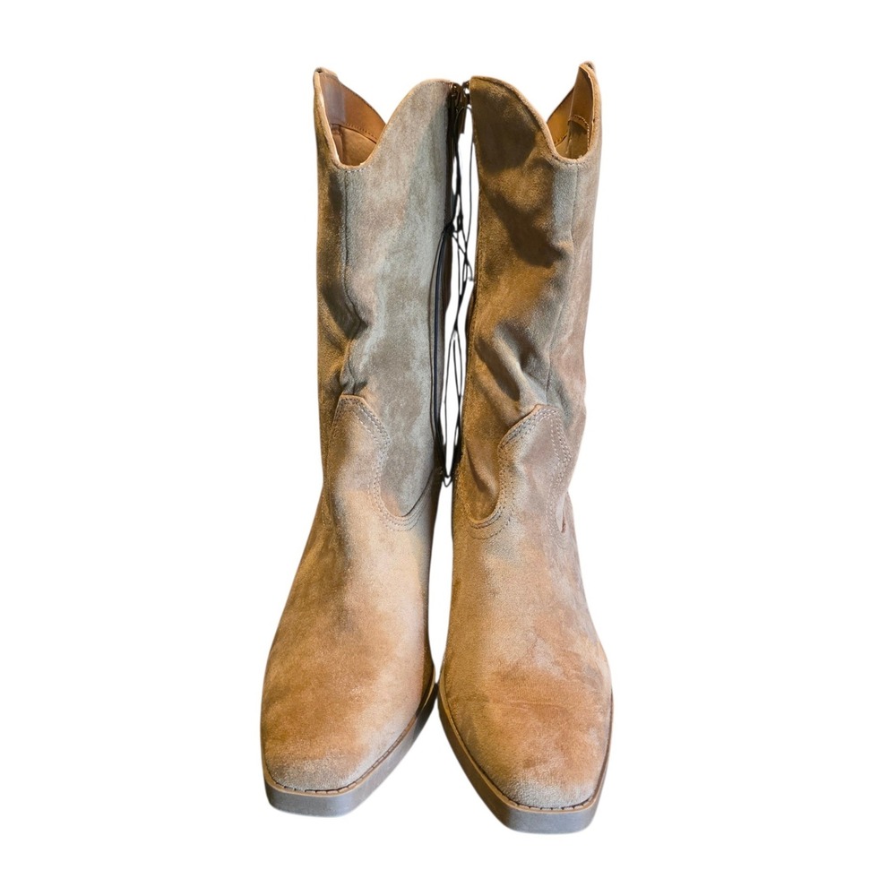 Pop Framework Womens Taupe Faux Suede Western Cowboy Boots Square Toe Size 10M - Picture 5 of 11
